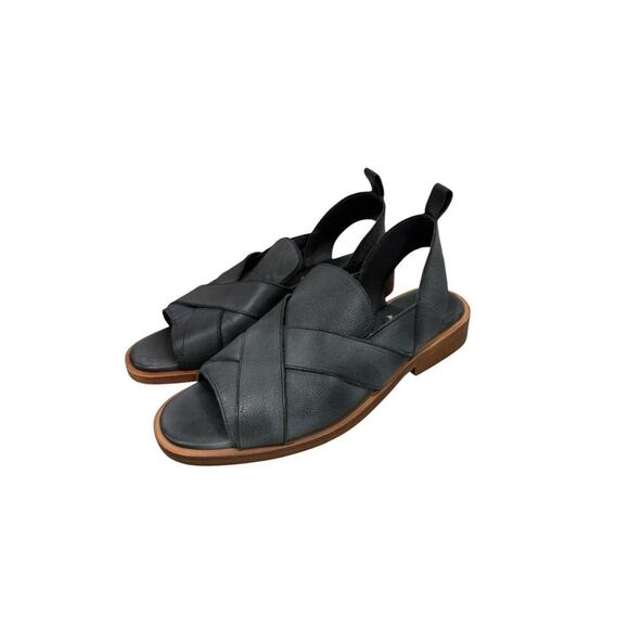 Free People Catherine Ankle Strap Sandal Black Leather Minimalist Boho Womens 38 - Picture 1 of 10